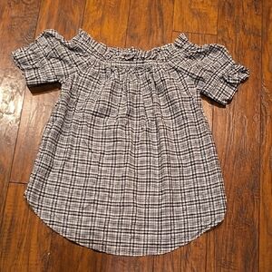 Black and White Plaid Off-Shoulder Top